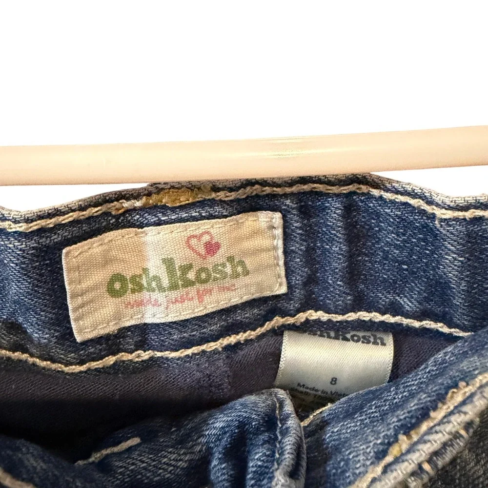 OshKosh VTG Girls Blue Denim Butterfly Embroidered Mini Skirt Size 8 Medium Wash